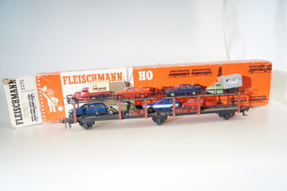 H0 Fleischmann 1472 Autotransportwagen + Ladung, top/Fleischmann-Vp