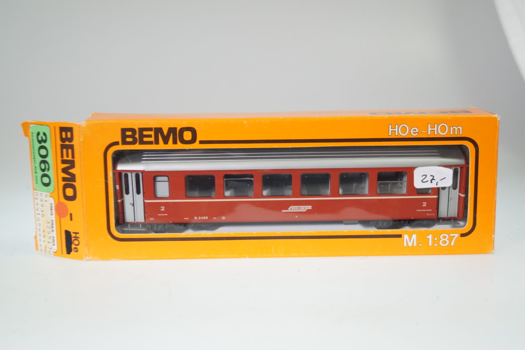 H0e Bemo: Personenwagen 3060 'RhB B 2456' - TOP/OVP
