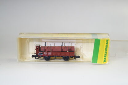 Spur N: Minitrix 13451 Rungenwagen Erfurt + Brshs. + Ladung, top/ovp