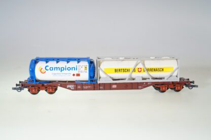 h0 Roco/Klein Modellbahn Containertragwagen Sgns 82 80 455 6 007-9 Bertschi/Campioni, sauber/KK