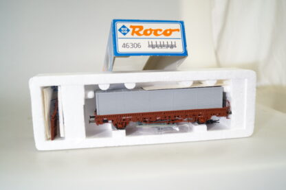 H0 Roco 46306 Rungenwagen Kbs mit Cont. SeaLand, top/ovp/AC-Achsen