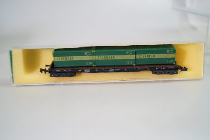 Spur N: Minitrix 3511 4-achsiger Containerwagen Schenker, top/ovp
