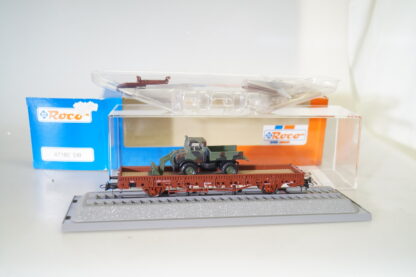h0 Roco Minitanks 47180 Flachwagen mit Unimog und Schaufel Flecktarn, neuw./ovp