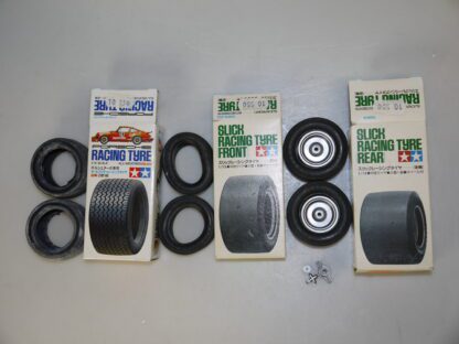 1:12 Tamiya 3 Stück Racing Tyre GB0014/GB0015/SP 1044-200, gebr./ovp