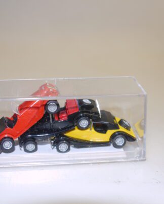 1:87 Busch 47102 3 Stück (!) Morgan Plus 8 gelb/rot/schwarz, neuw./ovp