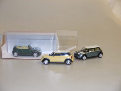 1:87 Herpa 033626 3 Stück (!) Mini Cooper: gelb/grau-met./Cabrio grün-met., neuw./Herpa-Vp