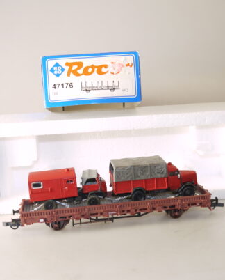 H0 Roco 47176 Rungenwagen mit Ladung: 2x Fw Fz, top/ovp/KKK