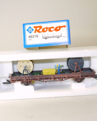 h0: Roco 46319 Rungenwagen mit Ladung (Kabelrollen), top/ovp/KKK/gealtert