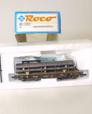 Roco H0 46380: Rungenwagen Rlmmp + Langhölzer, gealtert/ovp