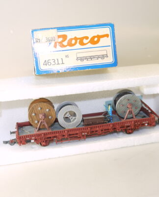 (46311) h0 Roco Bauzug-Flachwagen mit Kabelrollen/Gasflasche etc., top/OVP/KKK