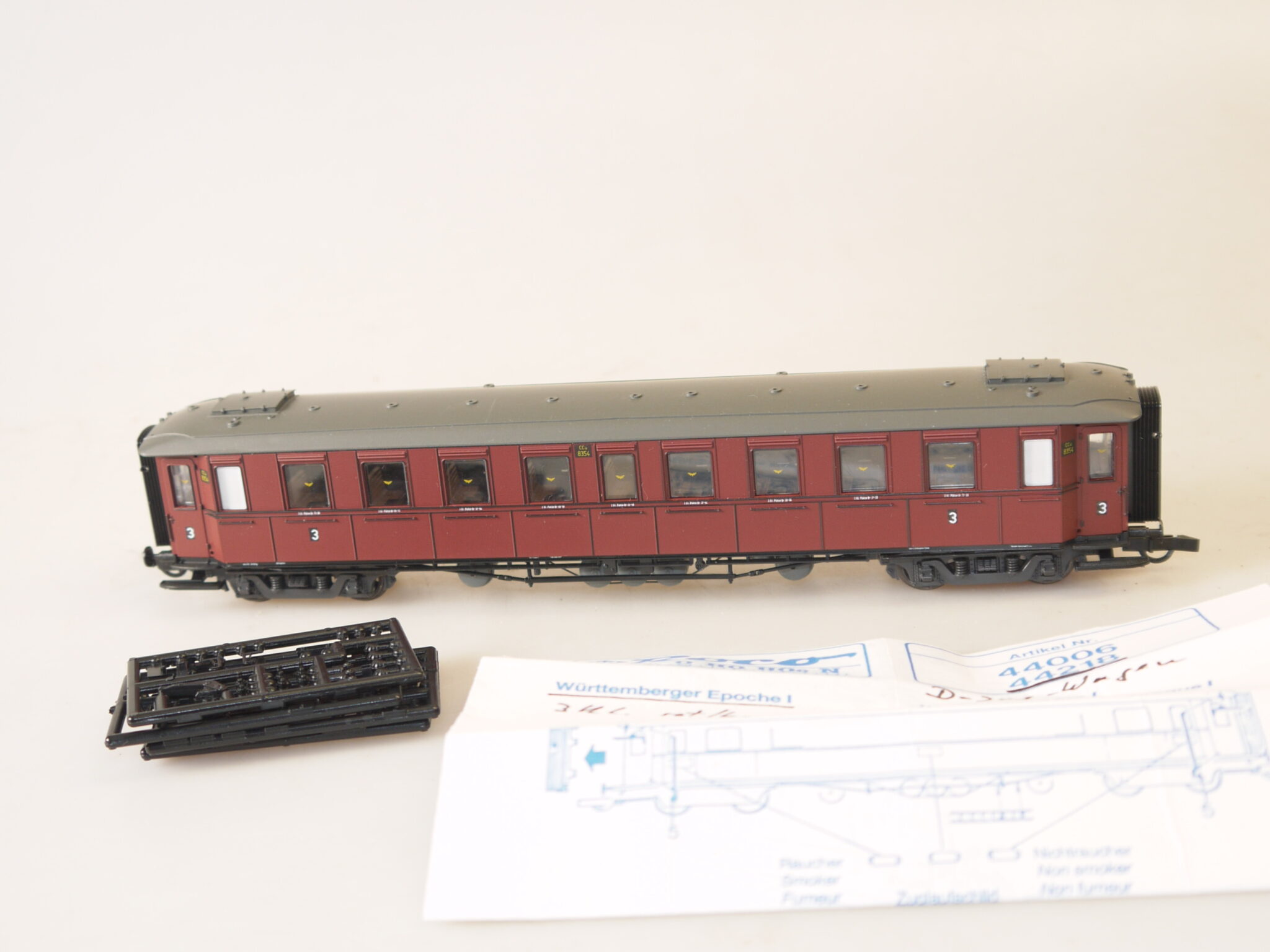 h0 Roco 44218 Württ. Personenwagen 3.Kl., top, aber ohne ovp
