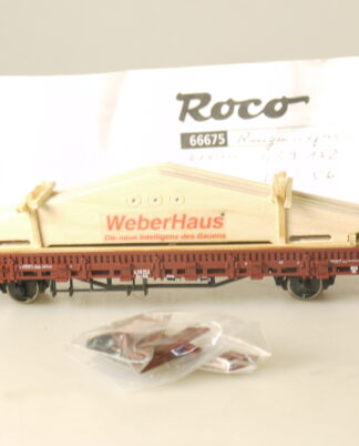 H0 Roco 66675 Rungenwagen + Ladung: Fertighausteile, neuw., aber ohne ovp