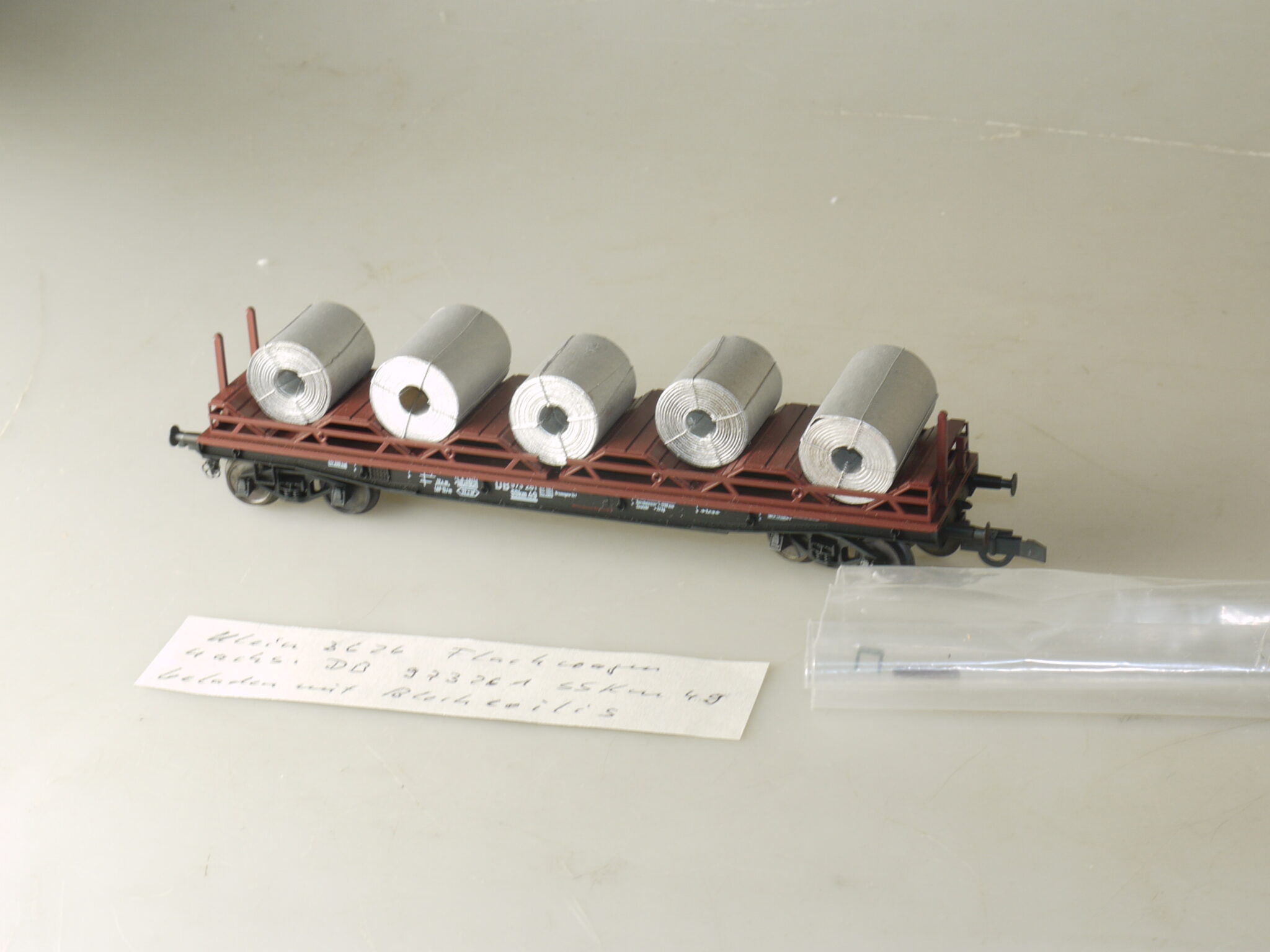 h0 Klein Modellbahn 3626 Flachwagen für Coiltransporte, neuw., aber ohne OVP