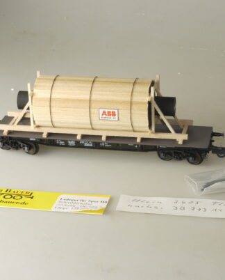 h0 Klein Modellbahn 3625 Flachwagen SSkm49 mit Ladung: ABB Maschinenteil, neuw., aber ohne OVP