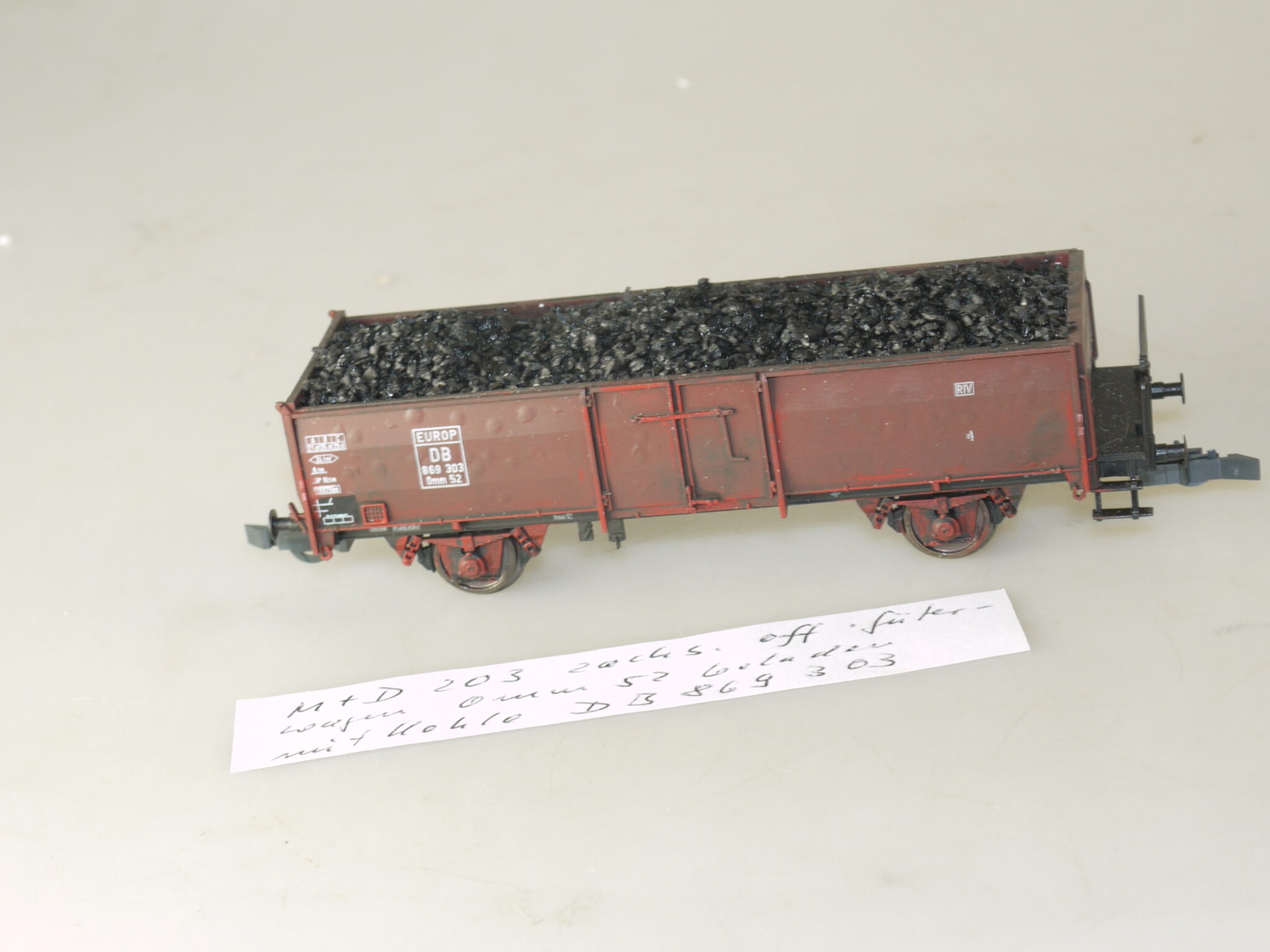 h0 Klein Modellbahn / M+D 203 Güterwagen Omm52 + Ladung: Kohle, neuw., aber ohne OVP