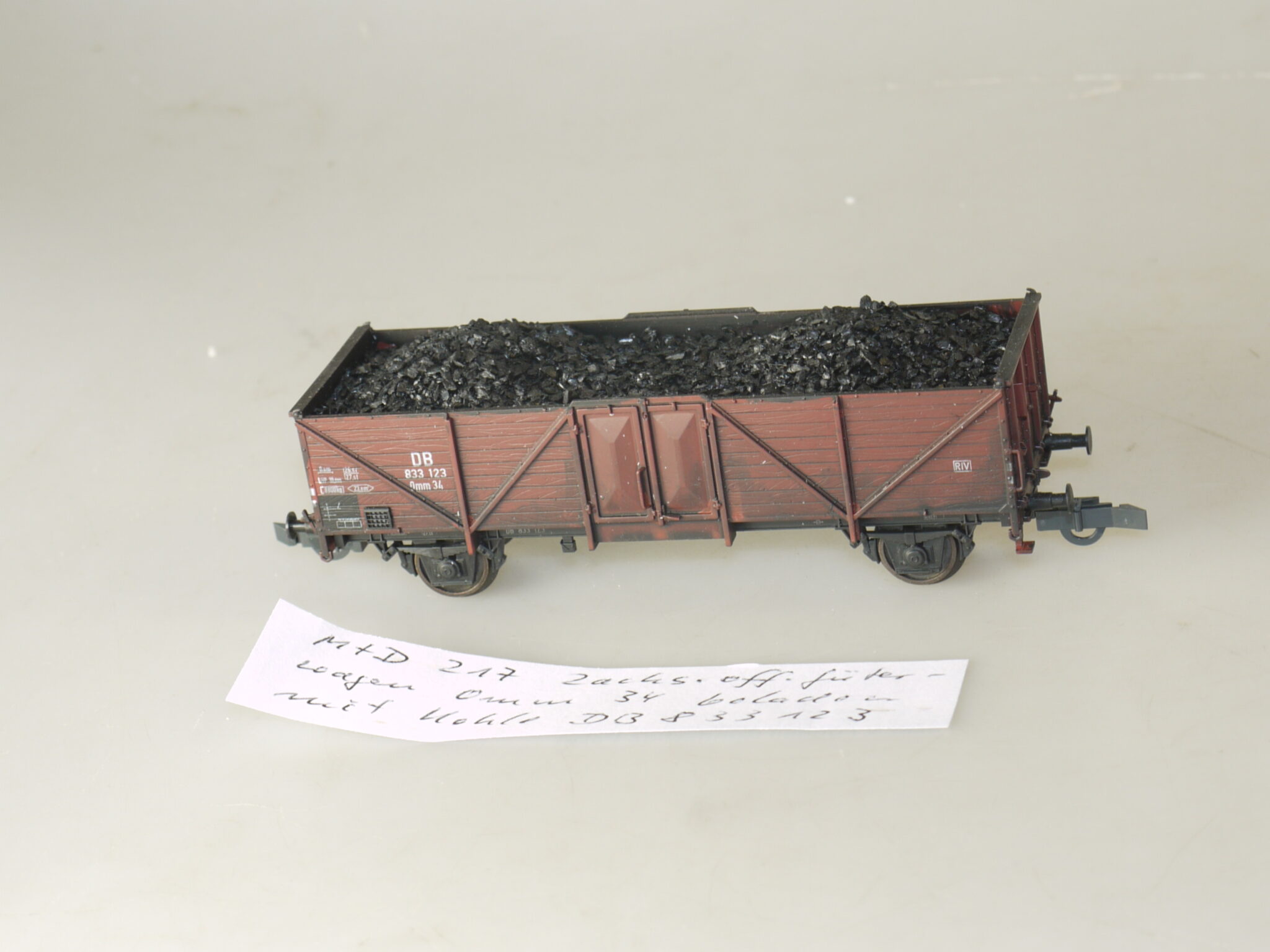 h0 Klein Modellbahn / M+D 217 Güterwagen Omm34 + Ladung: Kohle, neuw., aber ohne OVP
